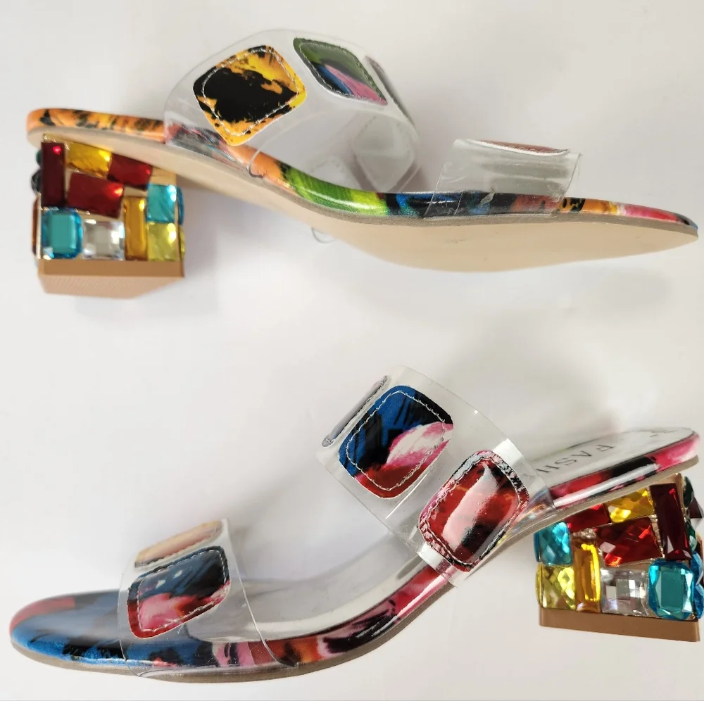 Fashion Colorful Jeweled Block Heel Sandal Size 37 / US 6 - Picture 9 of 15